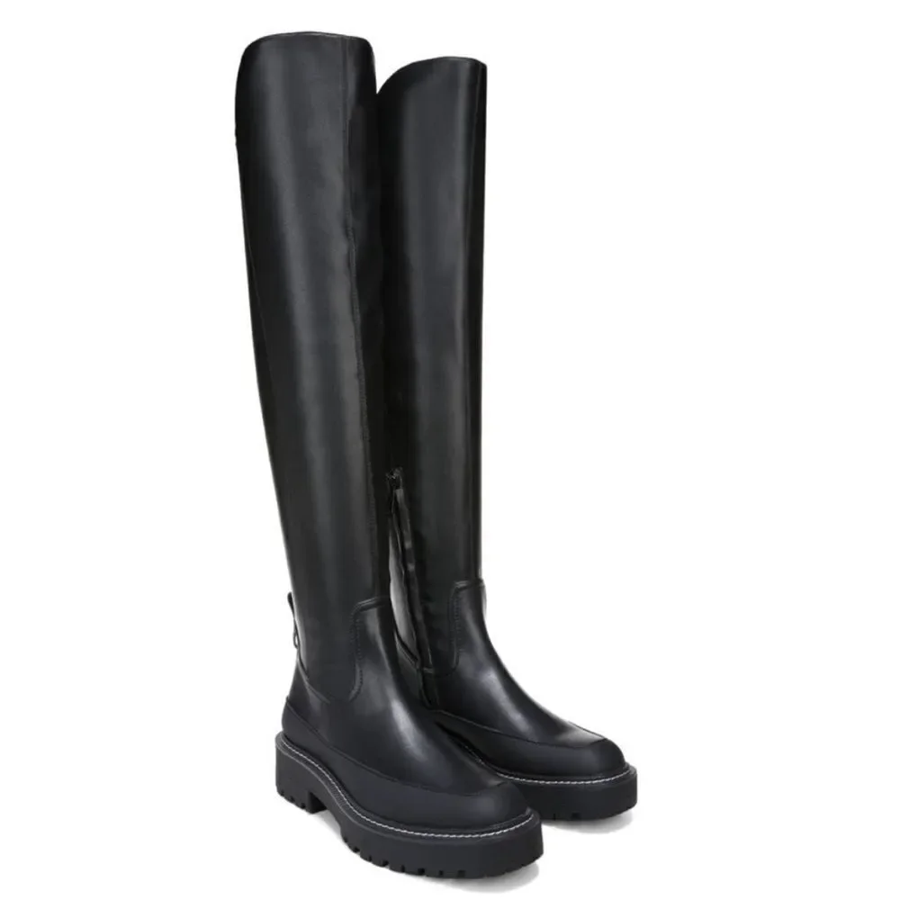 Sam Edelman Lerue Over The Knee Stretch Side Zip Lug Combat Boots Black NWOB